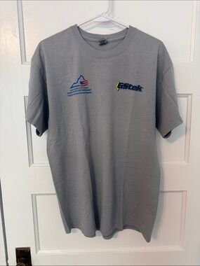 Gildan Gray Short Sleeve Logo Tee with Blue & Yellow Accents